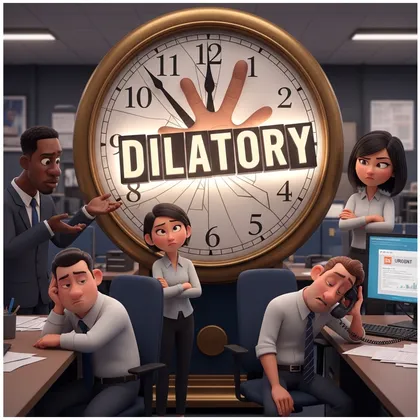Illustration for the word dilatory